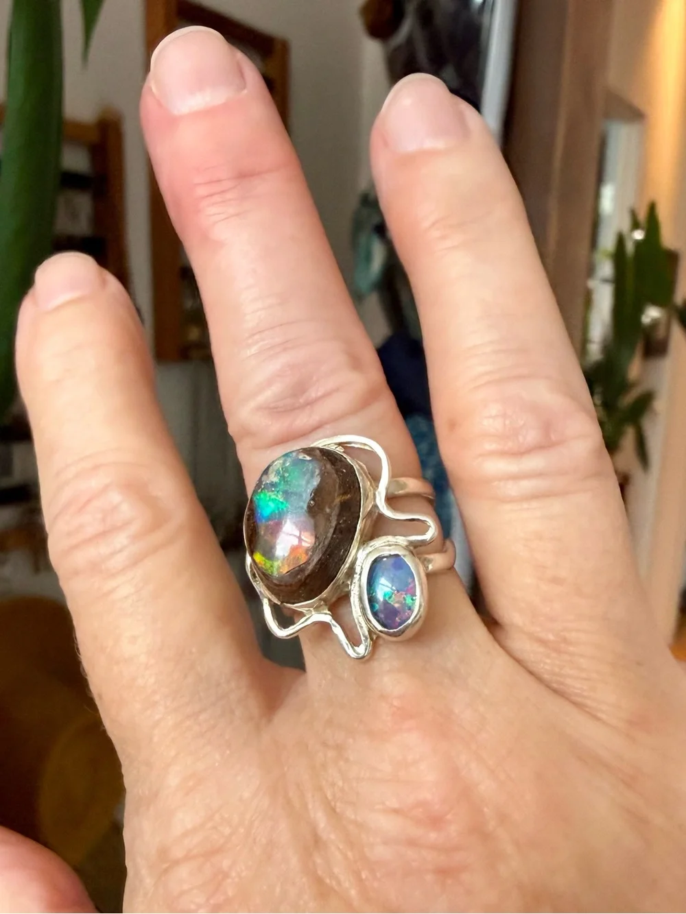 Luminous Mixed Opal and Silver Ring, Size 7 - Picture 3 of 7